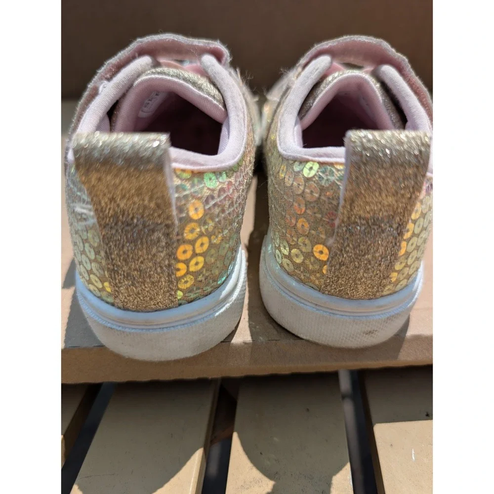 Skechers Twinkle Toes Pink/Gold Glitter Gems Shoes Sneakers Toddler Girl Size 9
